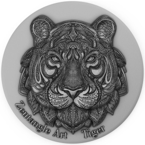 2021 Niue Island 5$ Zentangle Art Tiger 2oz