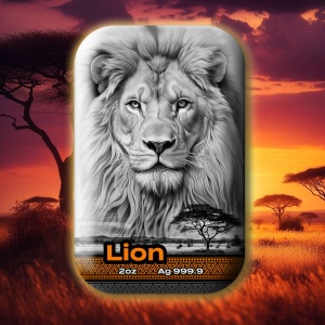 Big Five Lion Cast Bar 2oz Ag 999.9